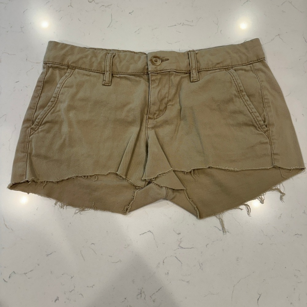Aeropostale Curvy Bermuda Twill Shorts Khaki Tan Raw Hem Size 2